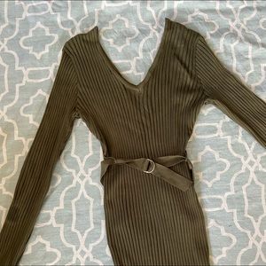 2/$10 Olive Green Ribbed Wrap Maxi Dress
